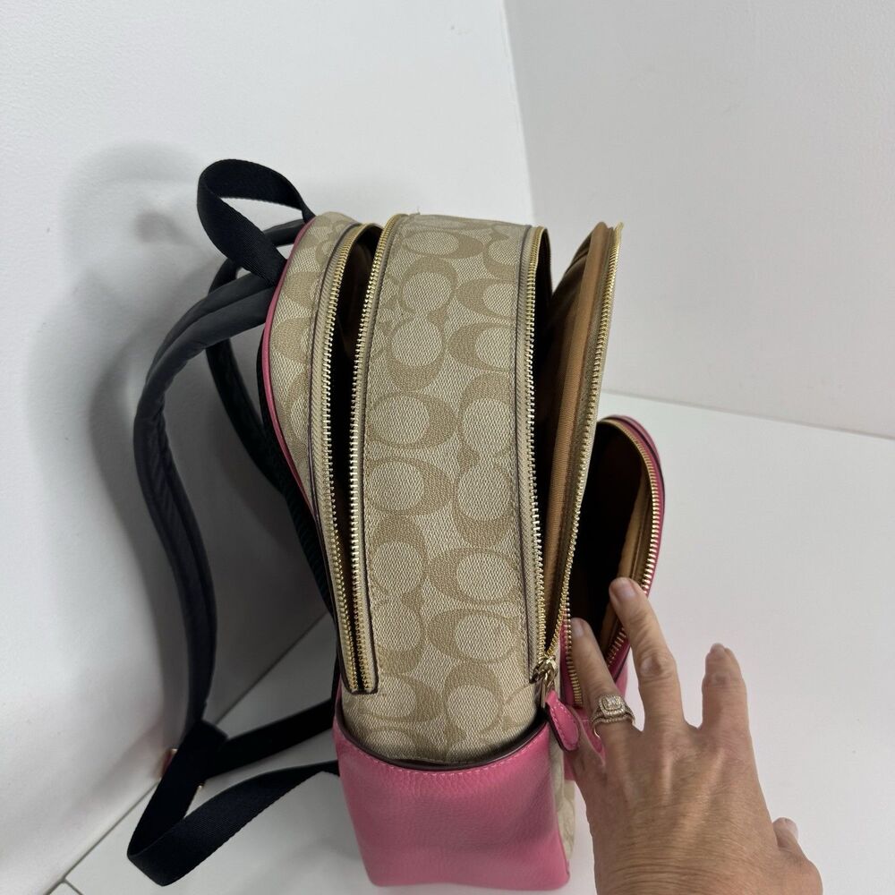 Coach Backpack Court Khaki Pink Saddle Signature Coated Canvas Leather EXC - Picture 13 of 13